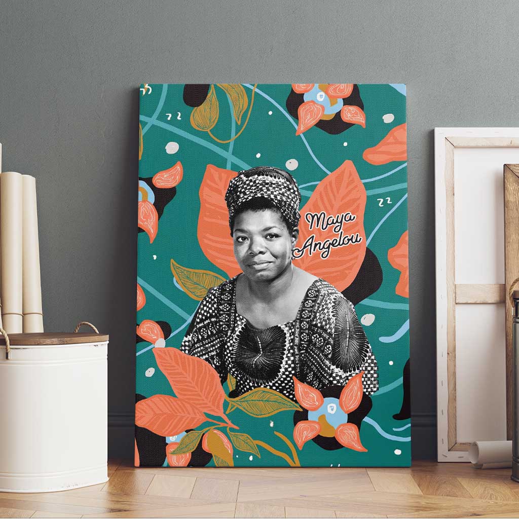 Maya Angelou Canvas Wall Art Inspirational Quote Design Vibrant Teal and Orange Leaf Motif - Wonder Print Shop