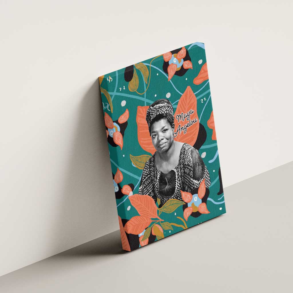 Maya Angelou Canvas Wall Art Inspirational Quote Design Vibrant Teal and Orange Leaf Motif - Wonder Print Shop