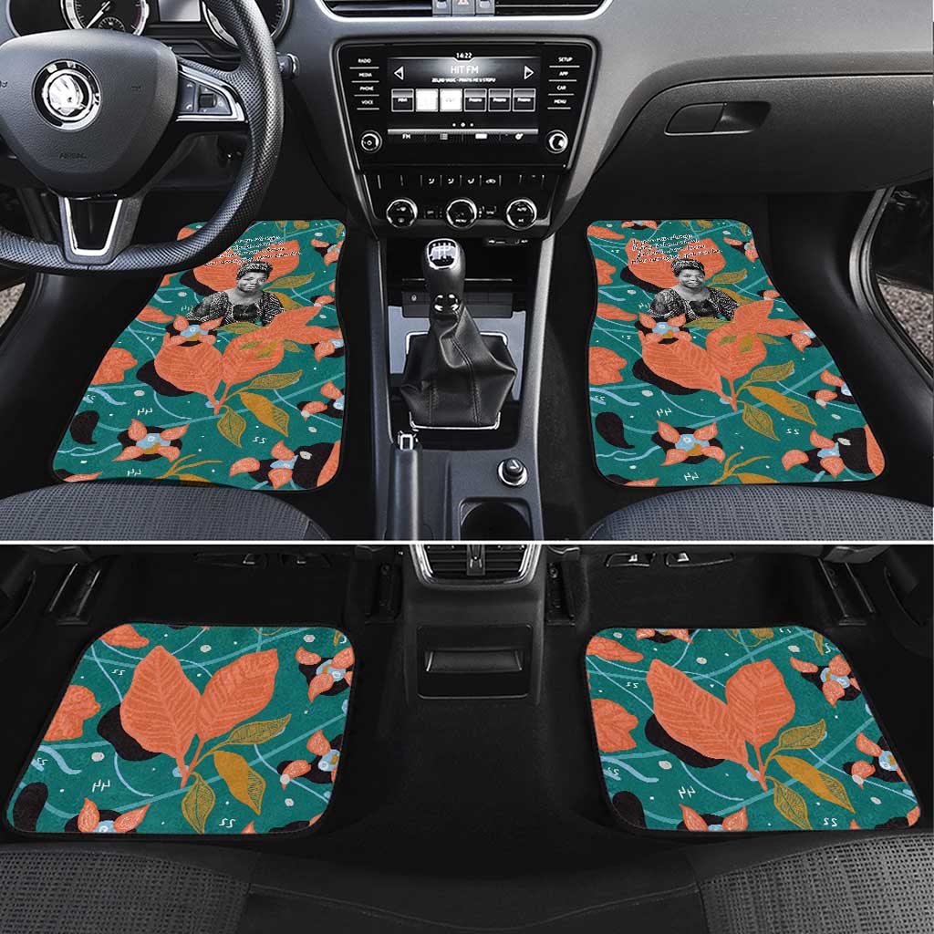 Maya Angelou Car Mats Inspirational Quote Design Vibrant Teal and Orange Leaf Motif - Wonder Print Shop