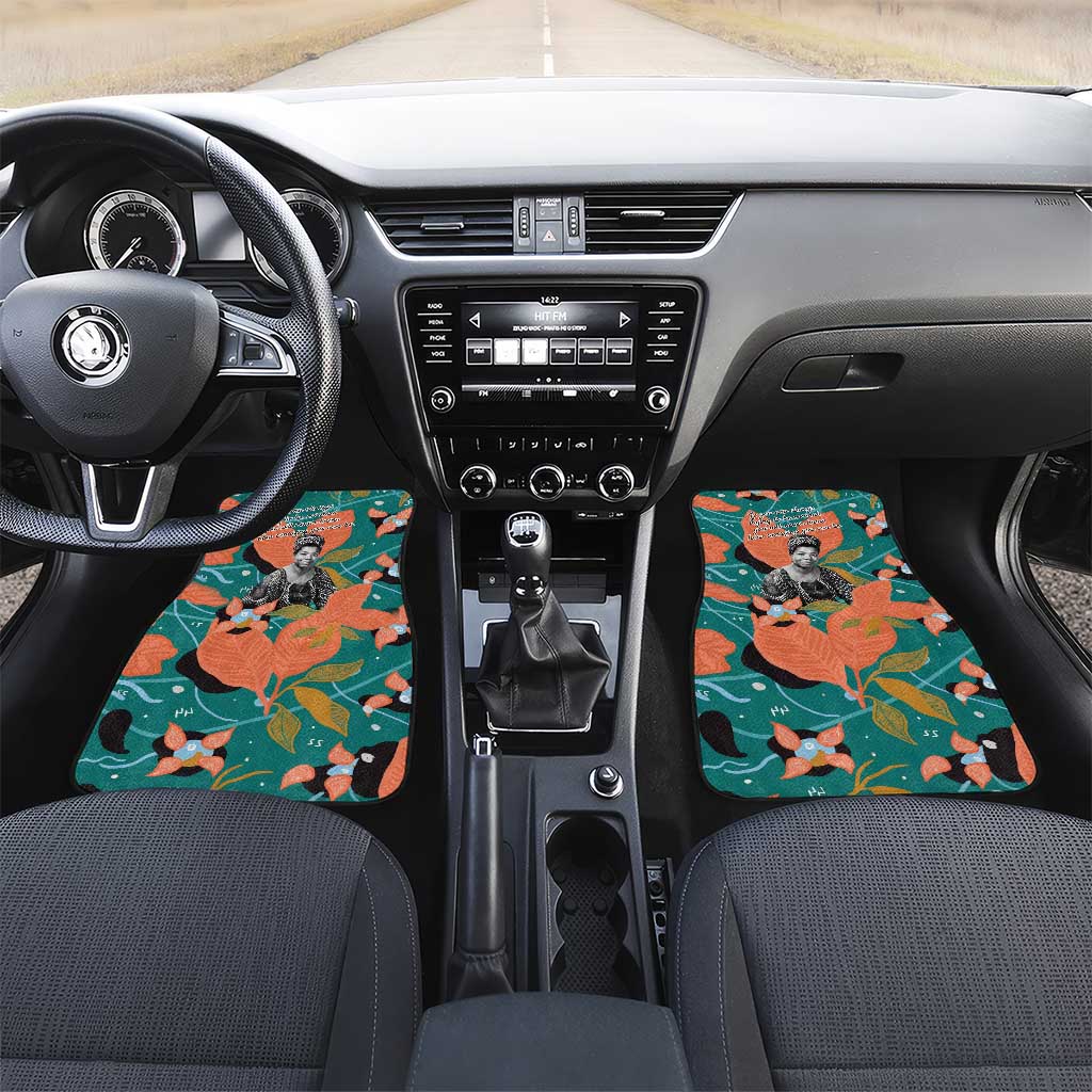 Maya Angelou Car Mats Inspirational Quote Design Vibrant Teal and Orange Leaf Motif - Wonder Print Shop