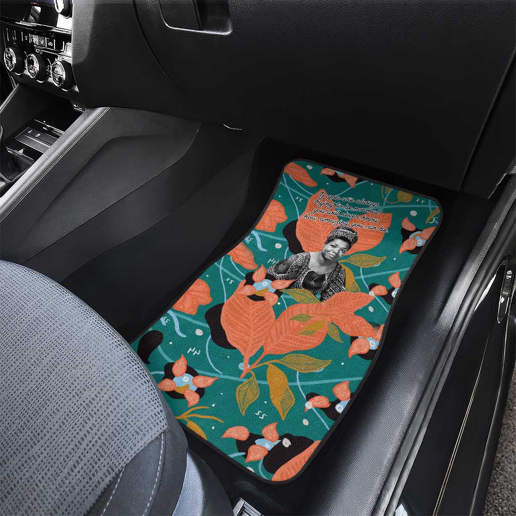 Maya Angelou Car Mats Inspirational Quote Design Vibrant Teal and Orange Leaf Motif - Wonder Print Shop