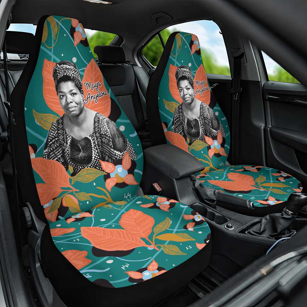 Maya Angelou Car Seat Cover Inspirational Quote Design Vibrant Teal and Orange Leaf Motif - Wonder Print Shop