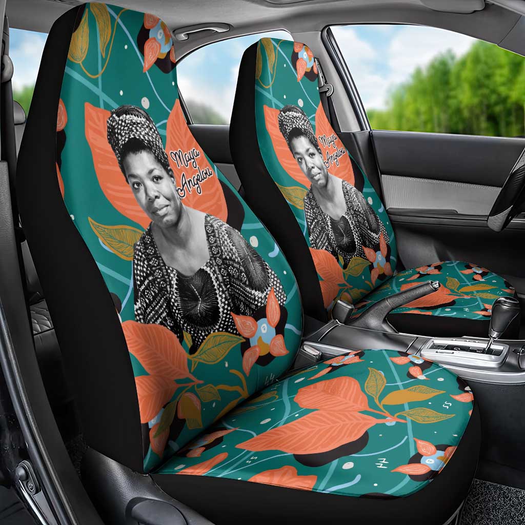 Maya Angelou Car Seat Cover Inspirational Quote Design Vibrant Teal and Orange Leaf Motif - Wonder Print Shop