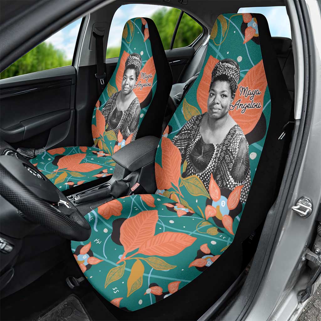 Maya Angelou Car Seat Cover Inspirational Quote Design Vibrant Teal and Orange Leaf Motif - Wonder Print Shop
