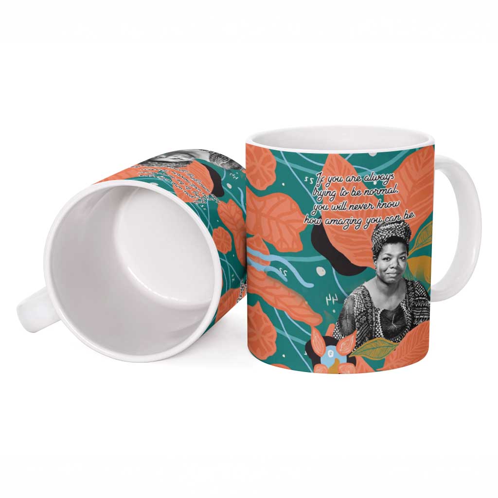 Maya Angelou Ceramic Mug Inspirational Quote Design Vibrant Teal and Orange Leaf Motif - Wonder Print Shop