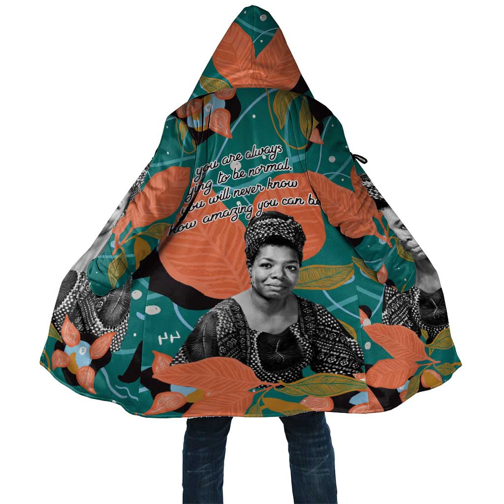 Maya Angelou Cloak Inspirational Quote Design Vibrant Teal and Orange Leaf Motif - Wonder Print Shop