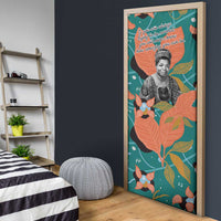 Maya Angelou Door Cover Inspirational Quote Design Vibrant Teal and Orange Leaf Motif - Wonder Print Shop
