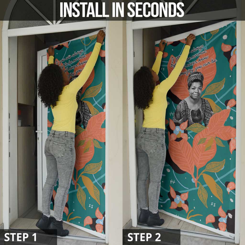 Maya Angelou Door Cover Inspirational Quote Design Vibrant Teal and Orange Leaf Motif - Wonder Print Shop
