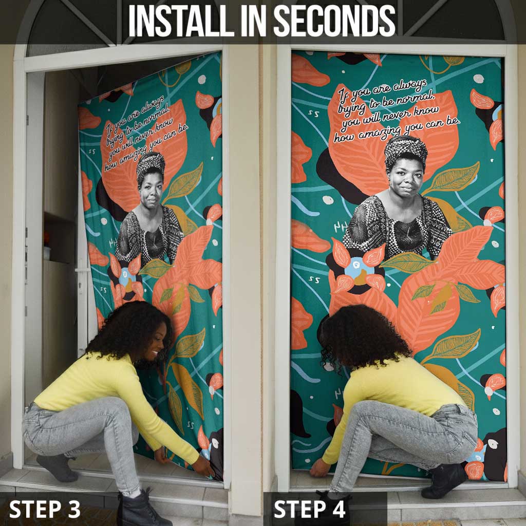 Maya Angelou Door Cover Inspirational Quote Design Vibrant Teal and Orange Leaf Motif - Wonder Print Shop