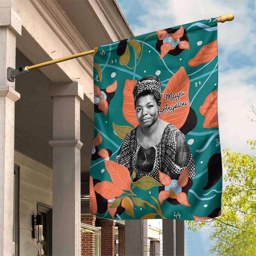 Maya Angelou Garden Flag Inspirational Quote Design Vibrant Teal and Orange Leaf Motif - Wonder Print Shop