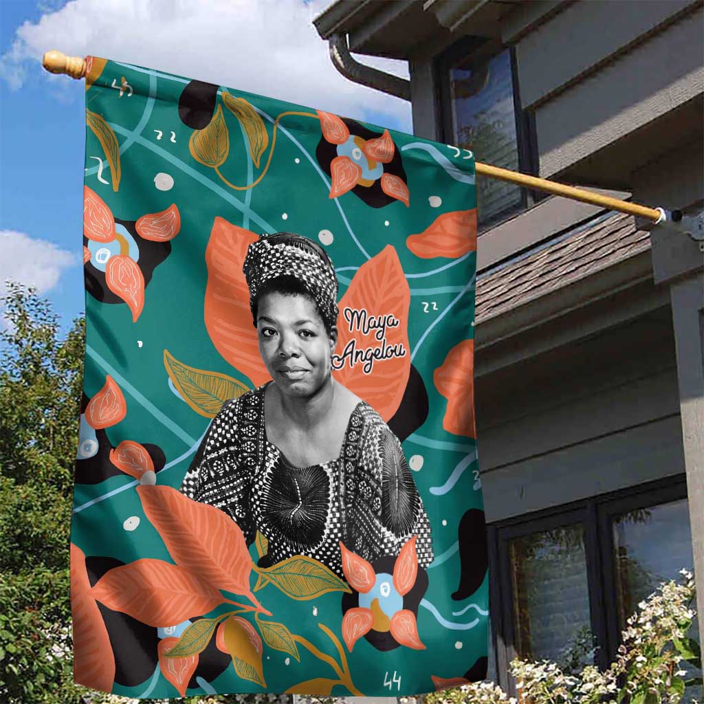 Maya Angelou Garden Flag Inspirational Quote Design Vibrant Teal and Orange Leaf Motif - Wonder Print Shop