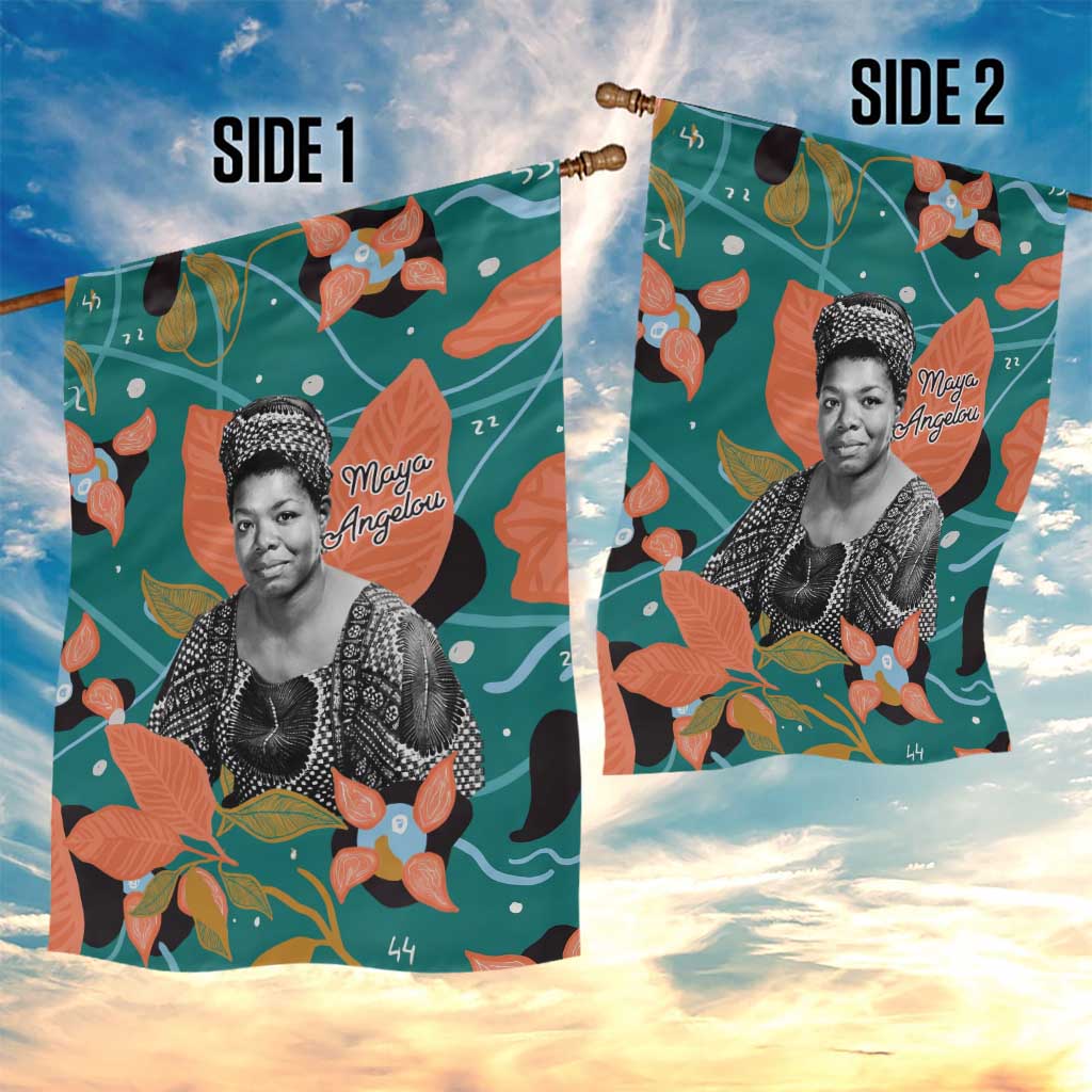 Maya Angelou Garden Flag Inspirational Quote Design Vibrant Teal and Orange Leaf Motif - Wonder Print Shop