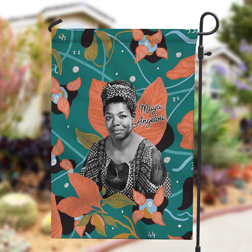 Maya Angelou Garden Flag Inspirational Quote Design Vibrant Teal and Orange Leaf Motif - Wonder Print Shop