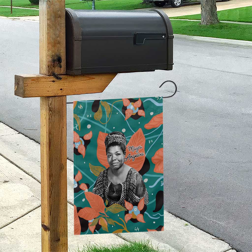 Maya Angelou Garden Flag Inspirational Quote Design Vibrant Teal and Orange Leaf Motif - Wonder Print Shop