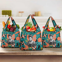 Maya Angelou Grocery Bag Inspirational Quote Design Vibrant Teal and Orange Leaf Motif - Wonder Print Shop