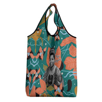Maya Angelou Grocery Bag Inspirational Quote Design Vibrant Teal and Orange Leaf Motif - Wonder Print Shop
