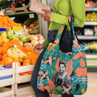 Maya Angelou Grocery Bag Inspirational Quote Design Vibrant Teal and Orange Leaf Motif - Wonder Print Shop