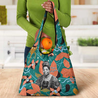 Maya Angelou Grocery Bag Inspirational Quote Design Vibrant Teal and Orange Leaf Motif - Wonder Print Shop