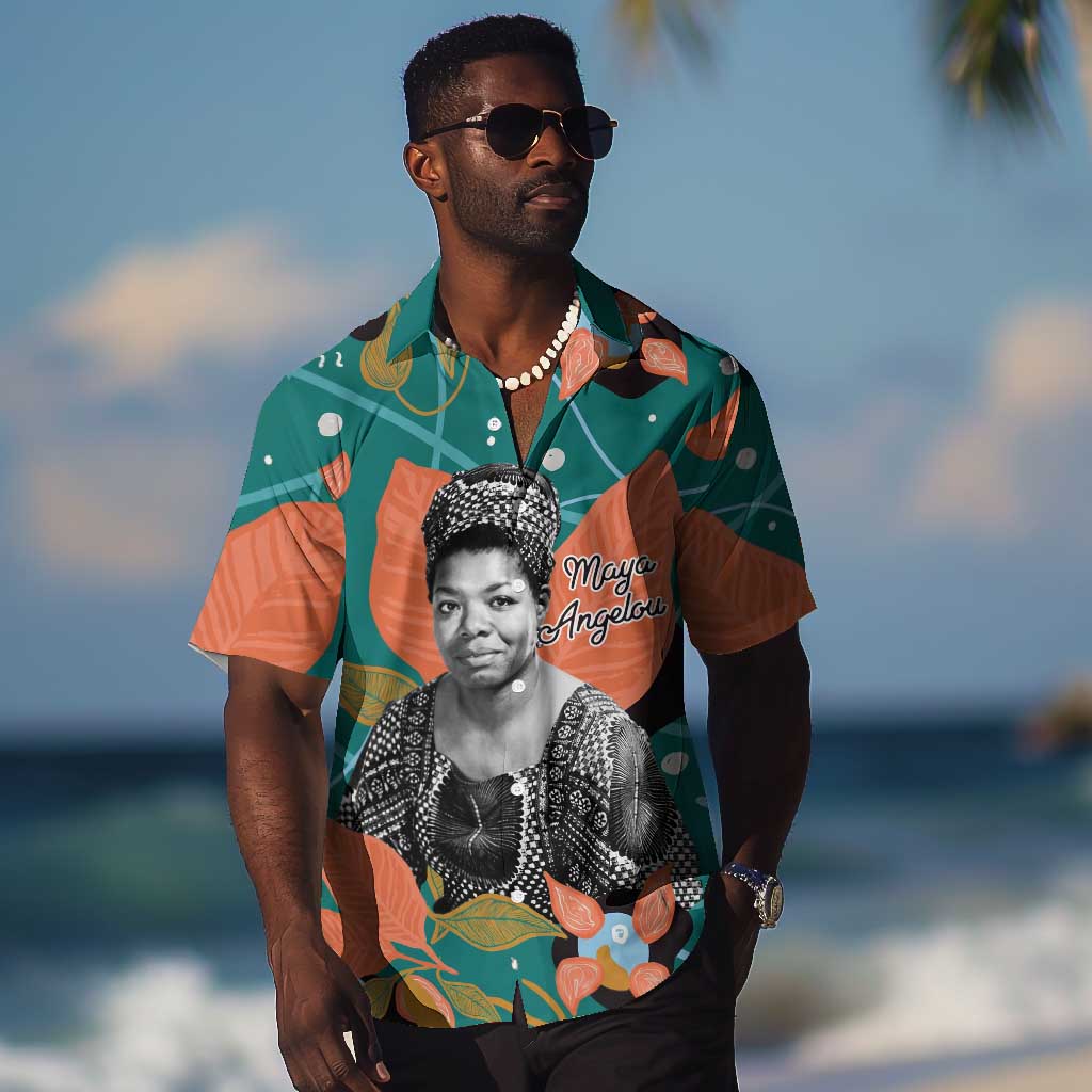 Maya Angelou Hawaiian Shirt Inspirational Quote Design Vibrant Teal and Orange Leaf Motif - Wonder Print Shop
