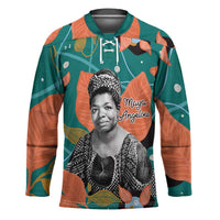 Maya Angelou Hockey Jersey Inspirational Quote Design Vibrant Teal and Orange Leaf Motif - Wonder Print Shop