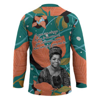 Maya Angelou Hockey Jersey Inspirational Quote Design Vibrant Teal and Orange Leaf Motif - Wonder Print Shop