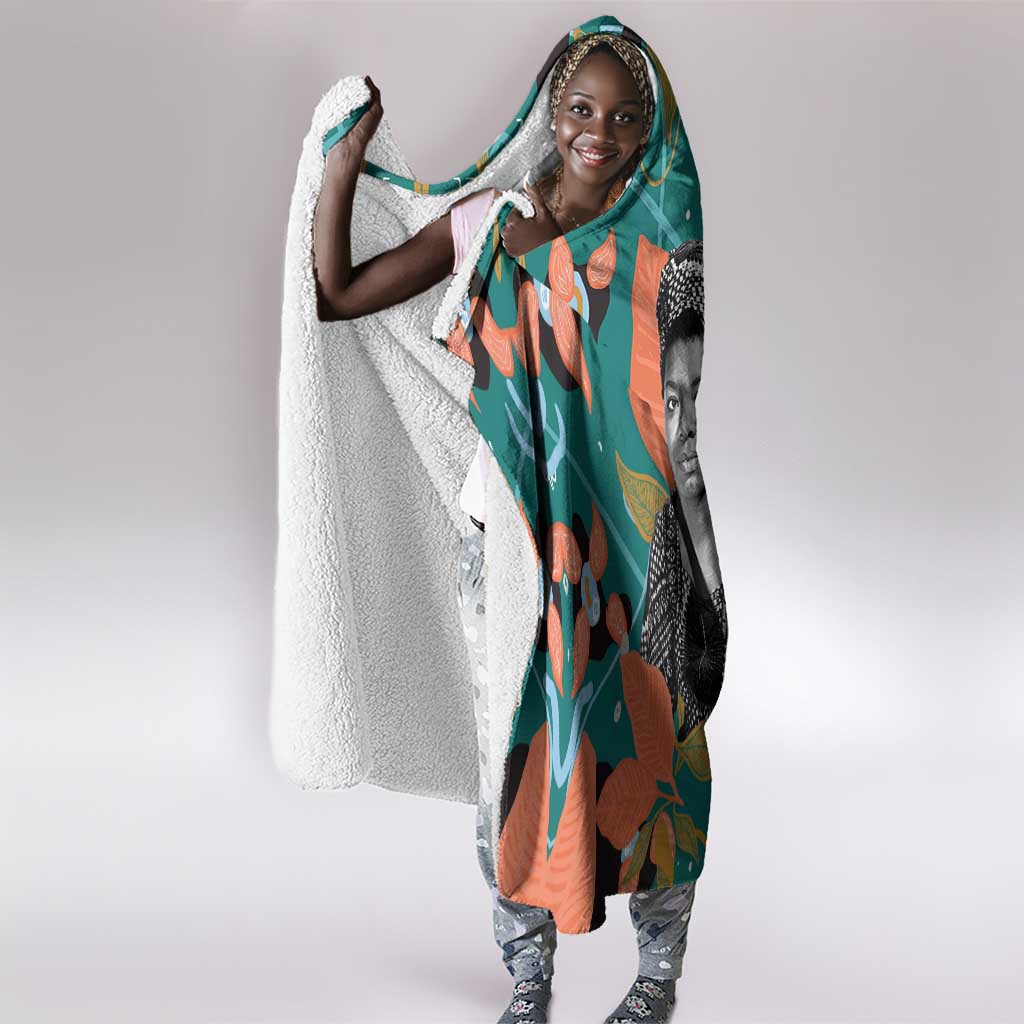 Maya Angelou Hooded Blanket Inspirational Quote Design Vibrant Teal and Orange Leaf Motif - Wonder Print Shop