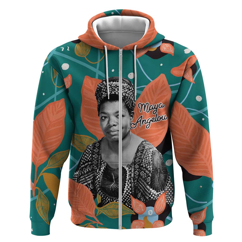 Maya Angelou Hoodie Inspirational Quote Design Vibrant Teal and Orange Leaf Motif - Wonder Print Shop