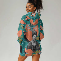 Maya Angelou Hoodie Dress Inspirational Quote Design Vibrant Teal and Orange Leaf Motif - Wonder Print Shop