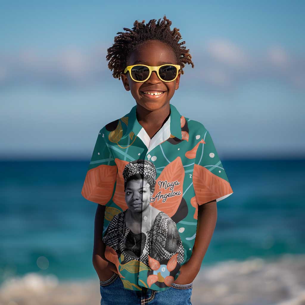 Maya Angelou Kid Hawaiian Shirt Inspirational Quote Design Vibrant Teal and Orange Leaf Motif - Wonder Print Shop