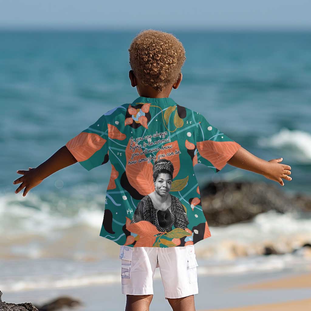 Maya Angelou Kid Hawaiian Shirt Inspirational Quote Design Vibrant Teal and Orange Leaf Motif - Wonder Print Shop