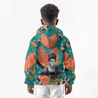 Maya Angelou Kid Hoodie Inspirational Quote Design Vibrant Teal and Orange Leaf Motif - Wonder Print Shop