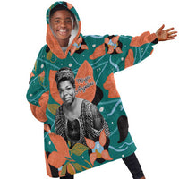 Maya Angelou Kid Wearable Blanket Hoodie Inspirational Quote Design Vibrant Teal and Orange Leaf Motif - Wonder Print Shop