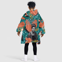 Maya Angelou Kid Wearable Blanket Hoodie Inspirational Quote Design Vibrant Teal and Orange Leaf Motif - Wonder Print Shop