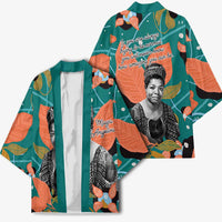 Maya Angelou Kimono Inspirational Quote Design Vibrant Teal and Orange Leaf Motif - Wonder Print Shop