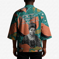 Maya Angelou Kimono Inspirational Quote Design Vibrant Teal and Orange Leaf Motif - Wonder Print Shop