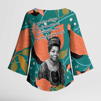Maya Angelou Kimono Sleeve Blouse Inspirational Quote Design Vibrant Teal and Orange Leaf Motif - Wonder Print Shop