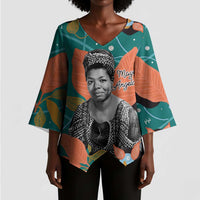 Maya Angelou Kimono Sleeve Blouse Inspirational Quote Design Vibrant Teal and Orange Leaf Motif - Wonder Print Shop