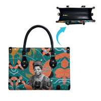 Maya Angelou Leather Bag Inspirational Quote Design Vibrant Teal and Orange Leaf Motif - Wonder Print Shop