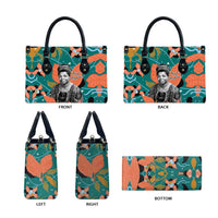 Maya Angelou Leather Bag Inspirational Quote Design Vibrant Teal and Orange Leaf Motif - Wonder Print Shop