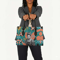 Maya Angelou Leather Bag Inspirational Quote Design Vibrant Teal and Orange Leaf Motif - Wonder Print Shop