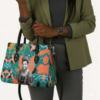 Maya Angelou Leather Bag Inspirational Quote Design Vibrant Teal and Orange Leaf Motif - Wonder Print Shop