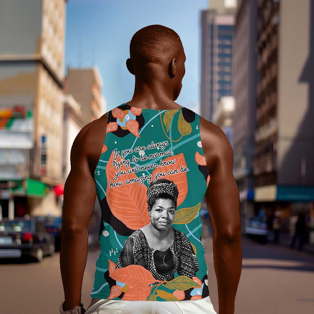 Maya Angelou Men Tank Top Inspirational Quote Design Vibrant Teal and Orange Leaf Motif - Wonder Print Shop