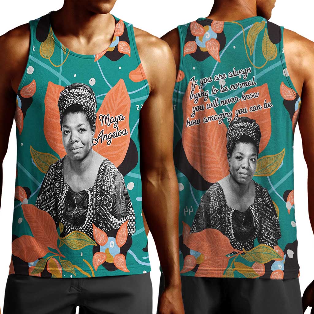 Maya Angelou Men Tank Top Inspirational Quote Design Vibrant Teal and Orange Leaf Motif - Wonder Print Shop