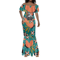 Maya Angelou Mermaid Dress Inspirational Quote Design Vibrant Teal and Orange Leaf Motif - Wonder Print Shop