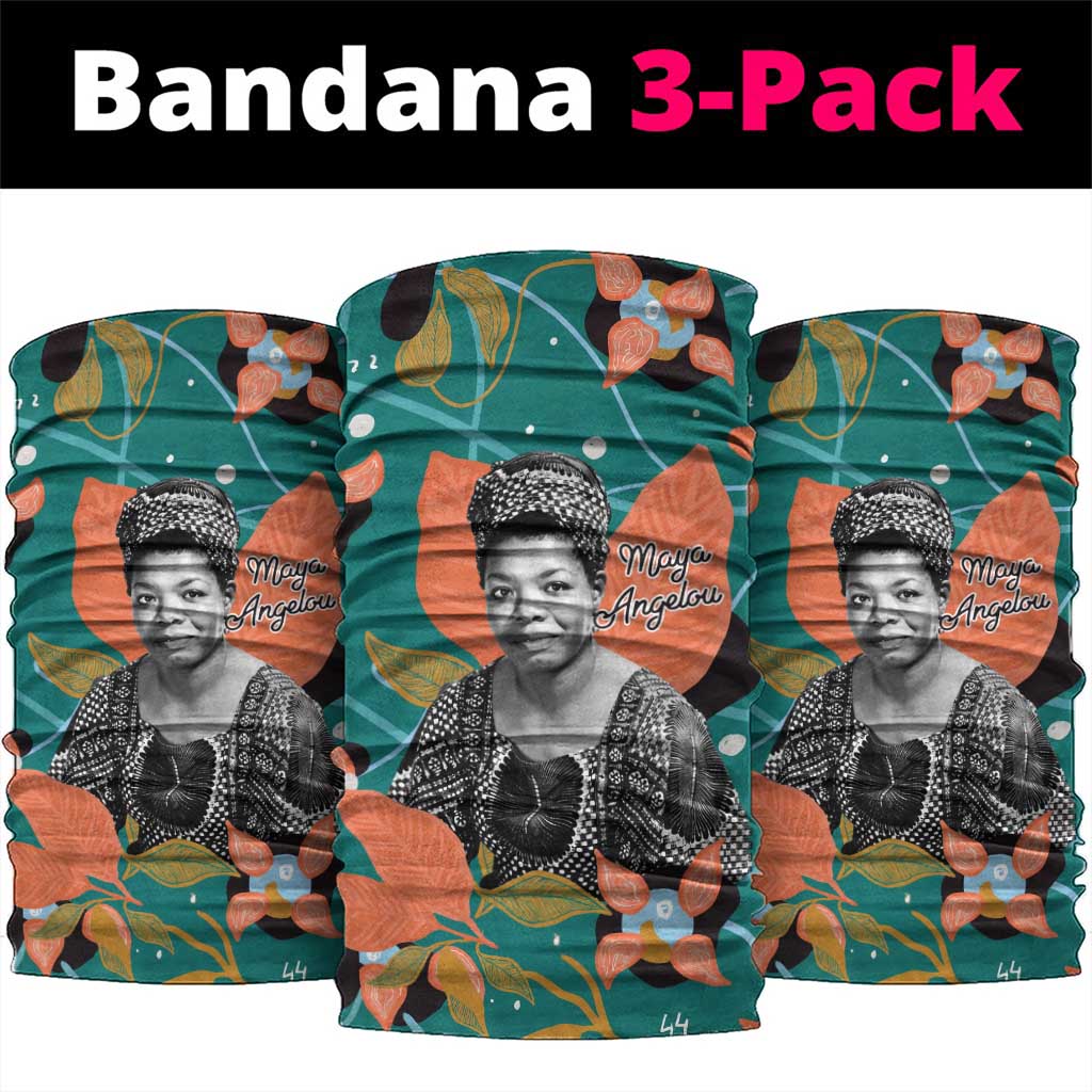 Maya Angelou Neck Gaiter Inspirational Quote Design Vibrant Teal and Orange Leaf Motif - Wonder Print Shop