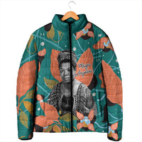 Maya Angelou Padded Jacket Inspirational Quote Design Vibrant Teal and Orange Leaf Motif - Wonder Print Shop