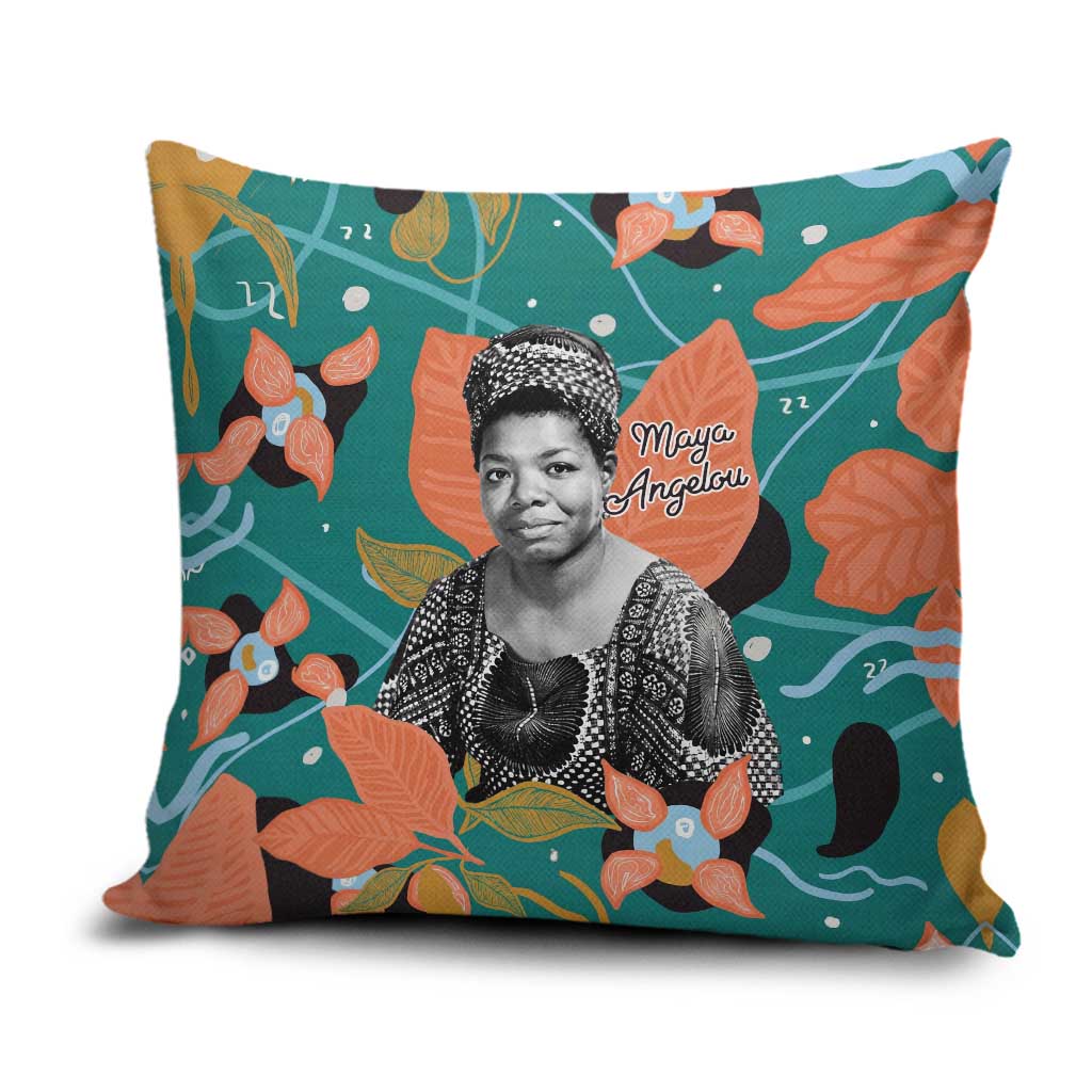 Maya Angelou Pillow Cover Inspirational Quote Design Vibrant Teal and Orange Leaf Motif - Wonder Print Shop