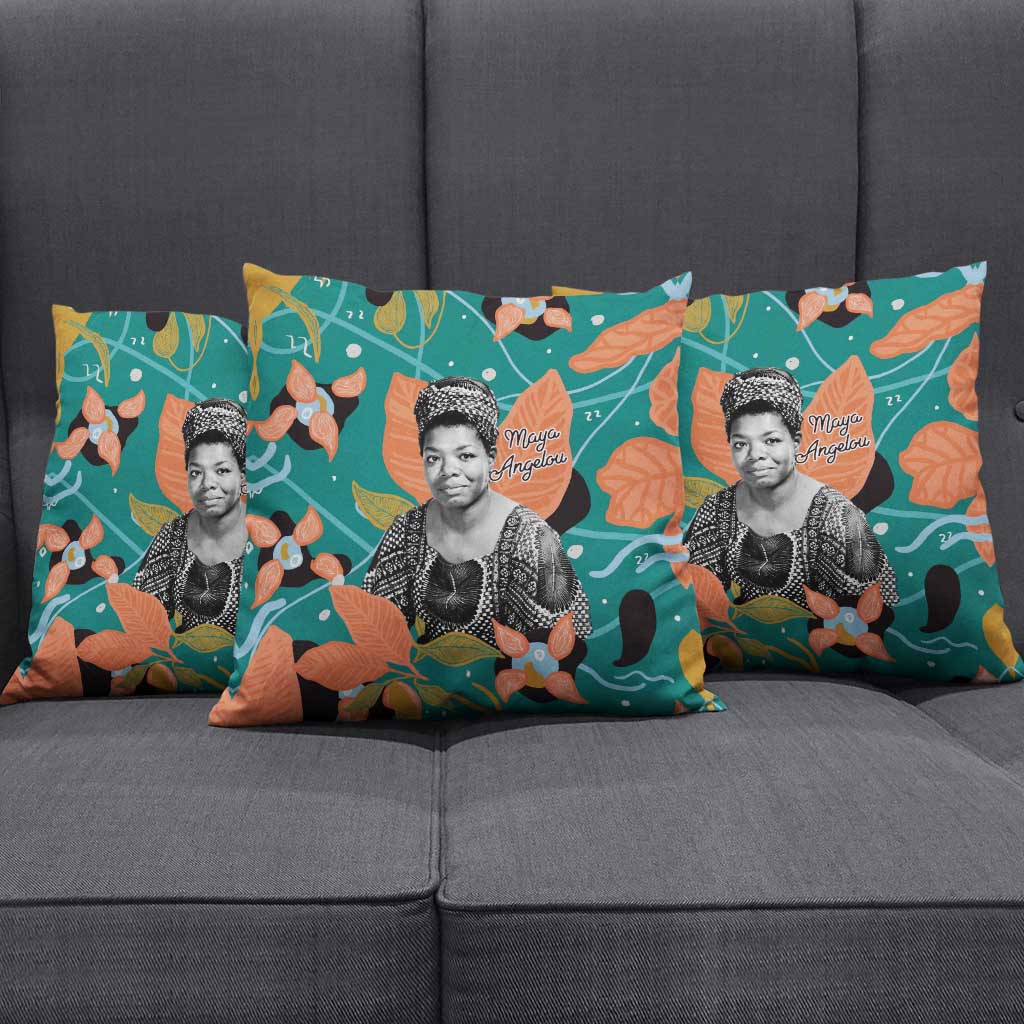 Maya Angelou Pillow Cover Inspirational Quote Design Vibrant Teal and Orange Leaf Motif - Wonder Print Shop