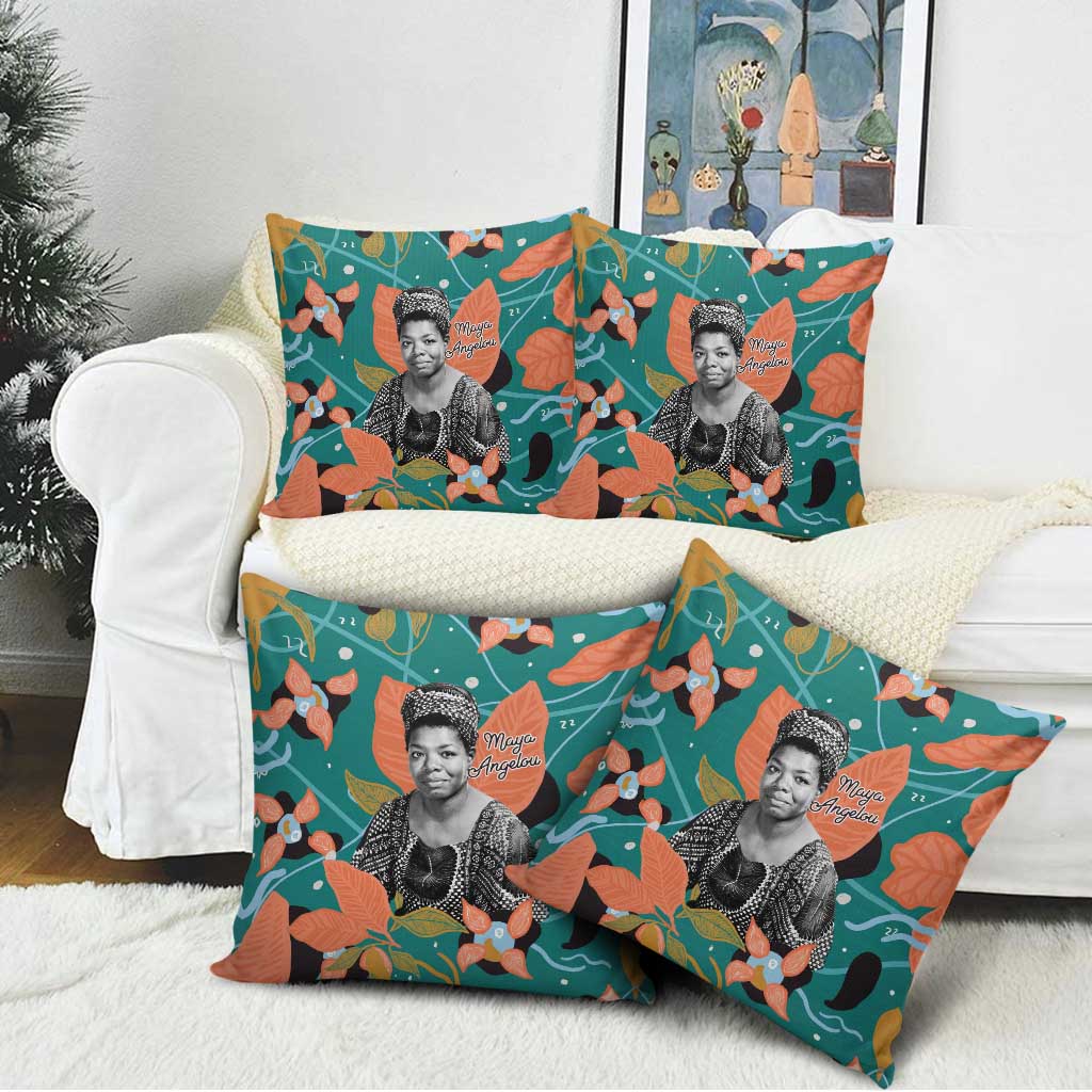 Maya Angelou Pillow Cover Inspirational Quote Design Vibrant Teal and Orange Leaf Motif - Wonder Print Shop