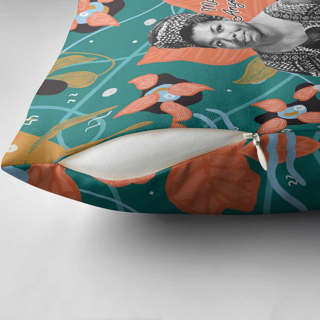 Maya Angelou Pillow Cover Inspirational Quote Design Vibrant Teal and Orange Leaf Motif - Wonder Print Shop